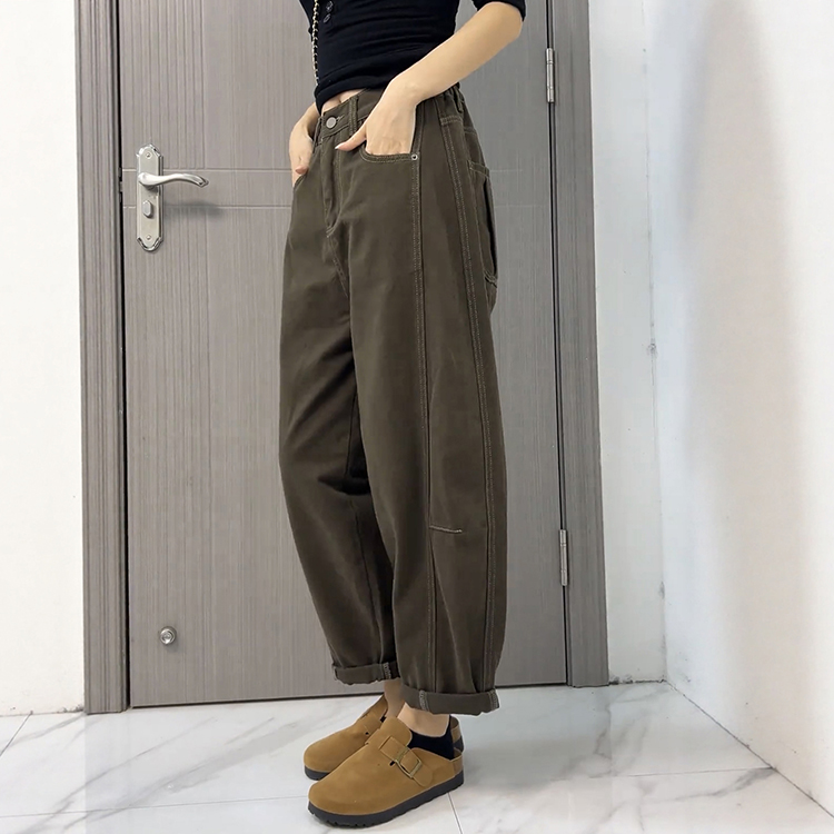 大碼顯瘦寬褲半鬆緊腰蘿蔔牛仔褲(2色)