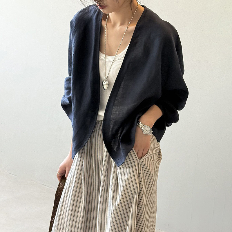 日系復古文藝棉麻長袖防曬衫