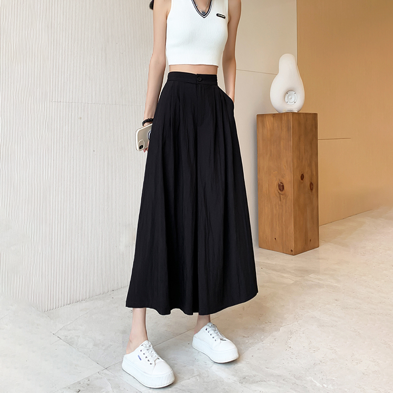 日系寬鬆高腰寬腿九分褲裙(2色)