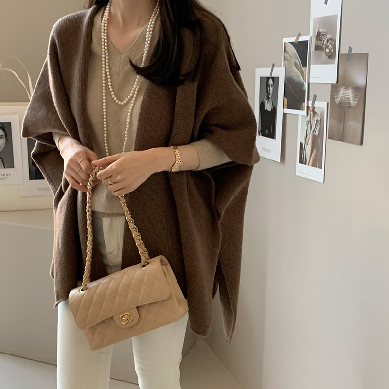 韓系寬鬆型H型純色毛針織背心披肩(5色)