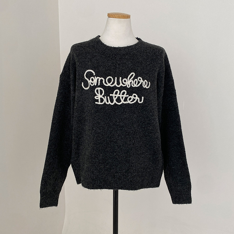 日系字母刺繡圓領針織毛衣(5色)