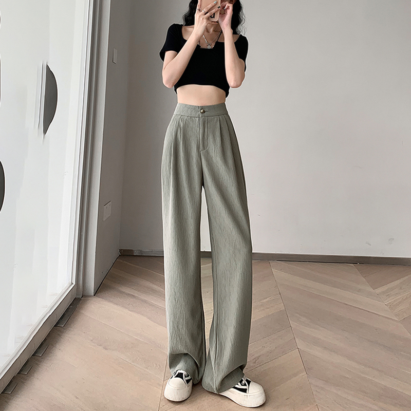 肌理冰絲直筒高腰垂感寬褲(3色)