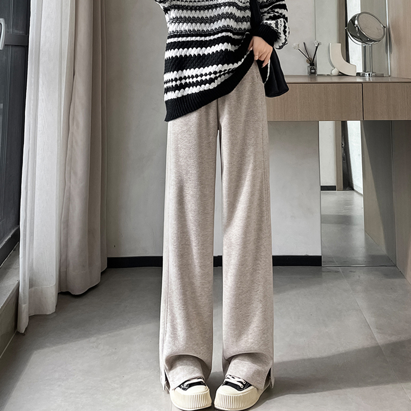 人字紋直筒型開叉闊腿褲(3色)