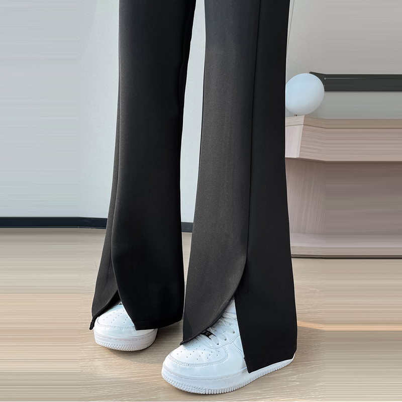 新款高腰窄版開叉喇叭拖地西裝褲(2色)