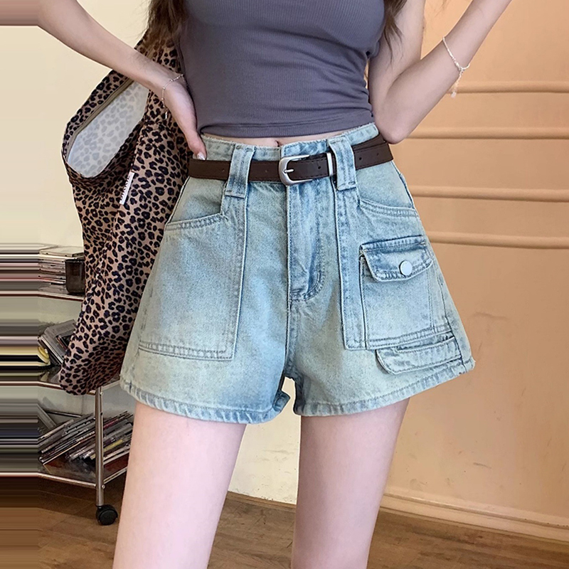 高腰寬鬆A字寬腿牛仔短褲(3色)