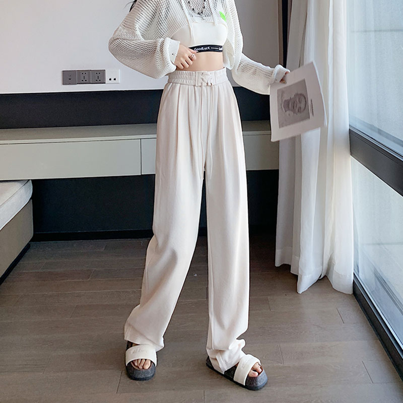 休閒百搭高腰闊腿抽繩運動褲