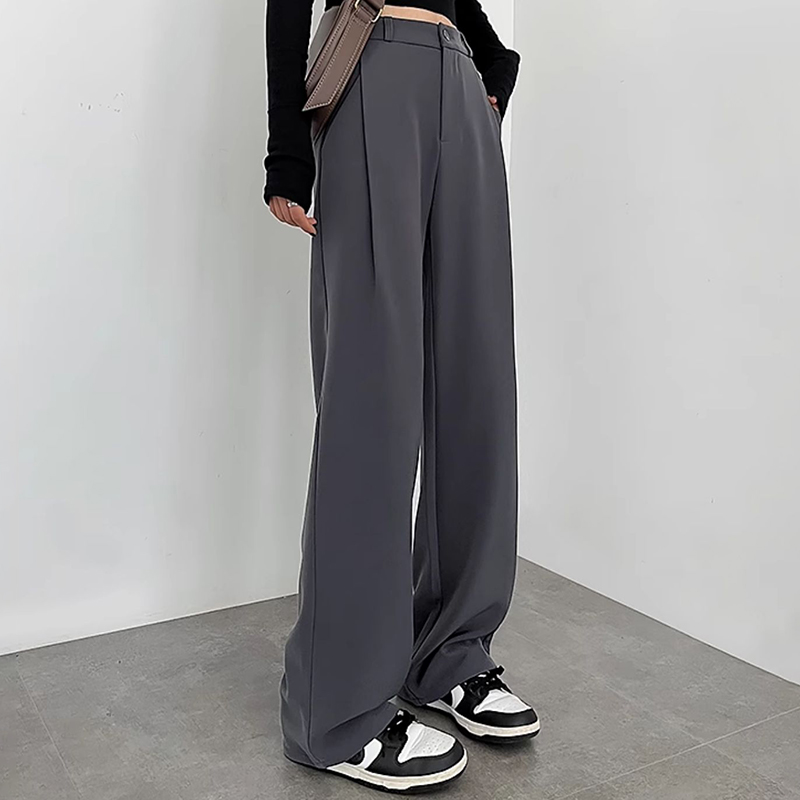 休閒鬆緊腰垂感窄版西裝闊腿褲(4色)