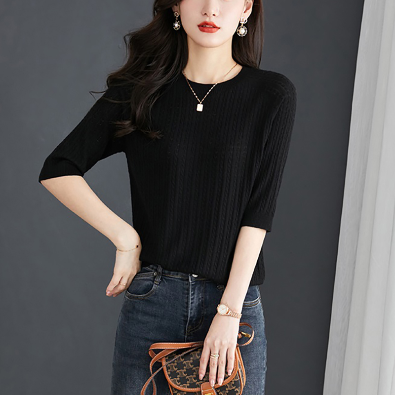 新款麻花薄款圓領短袖針織衫(4色)