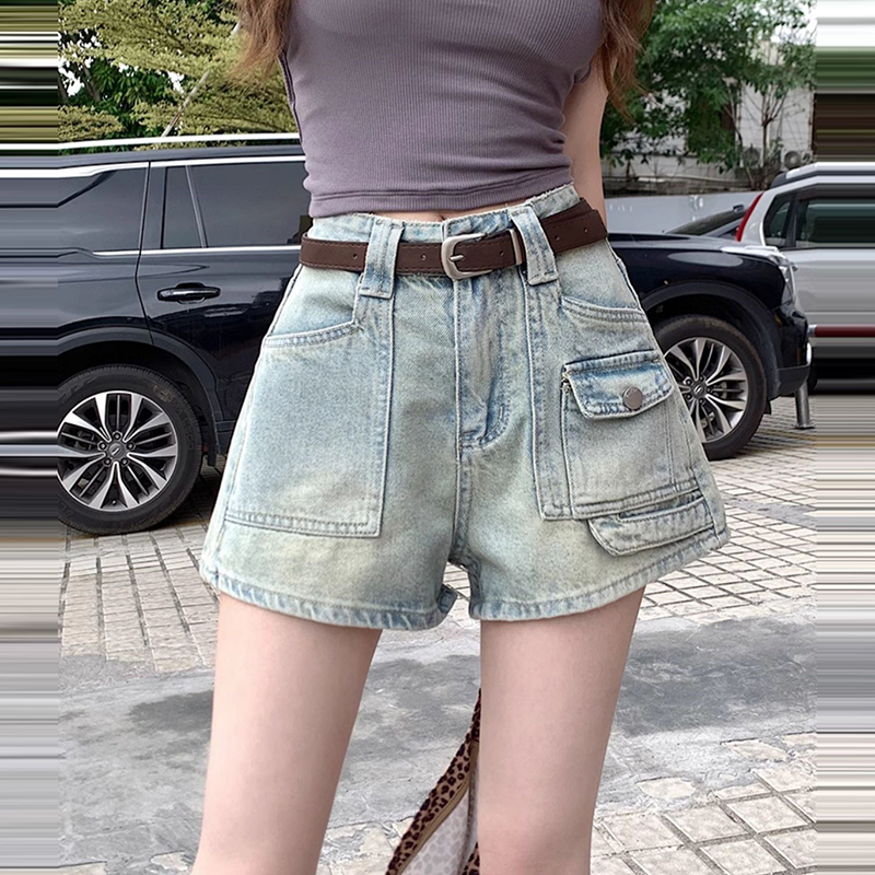 高腰寬鬆A字寬腿牛仔短褲(3色)