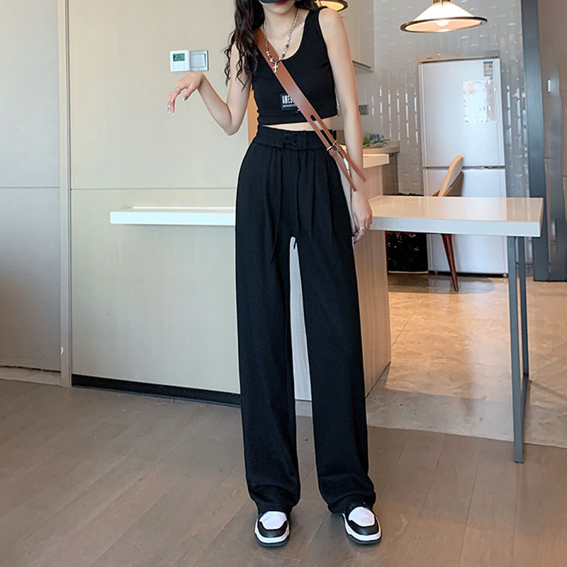 休閒百搭高腰闊腿抽繩運動褲