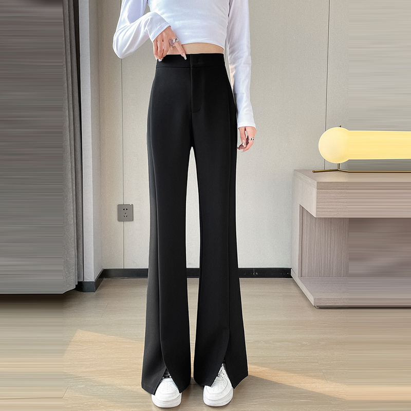 新款高腰窄版開叉喇叭拖地西裝褲(2色)