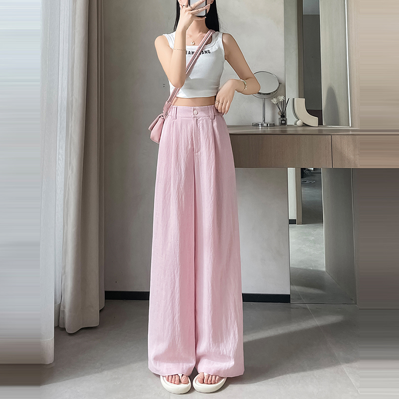 新款亞麻高腰直筒闊腿褲(4色)