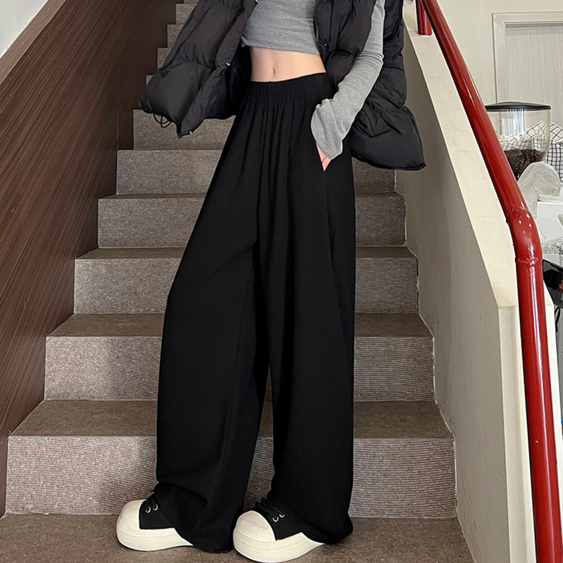 休閒高腰垂感直筒闊腿褲(4色)