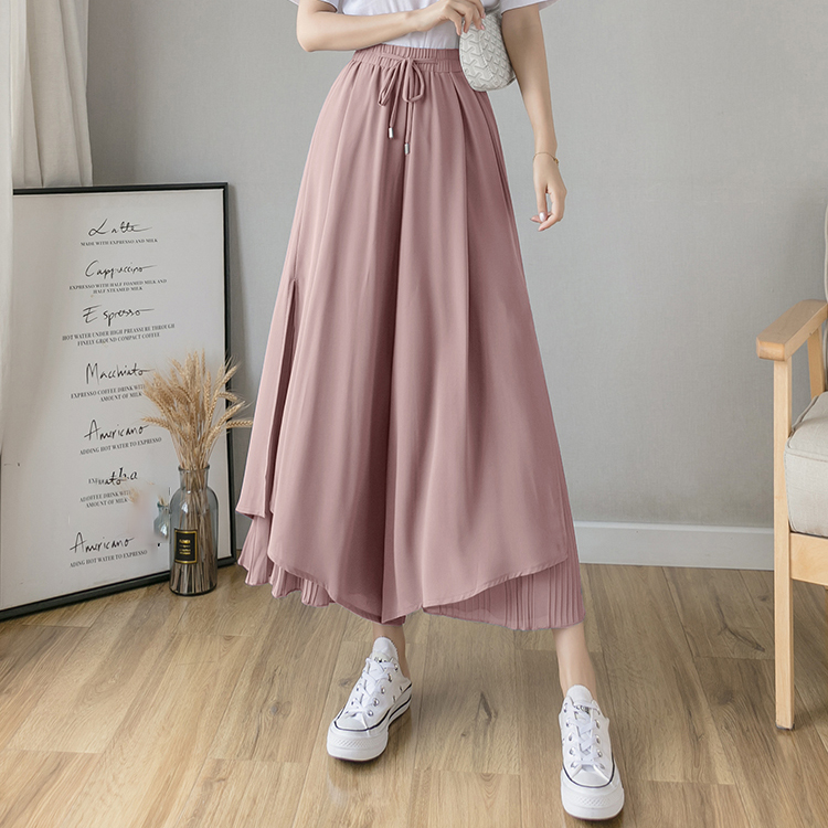 時尚顯瘦高腰垂感飄逸九分裙褲(4色)