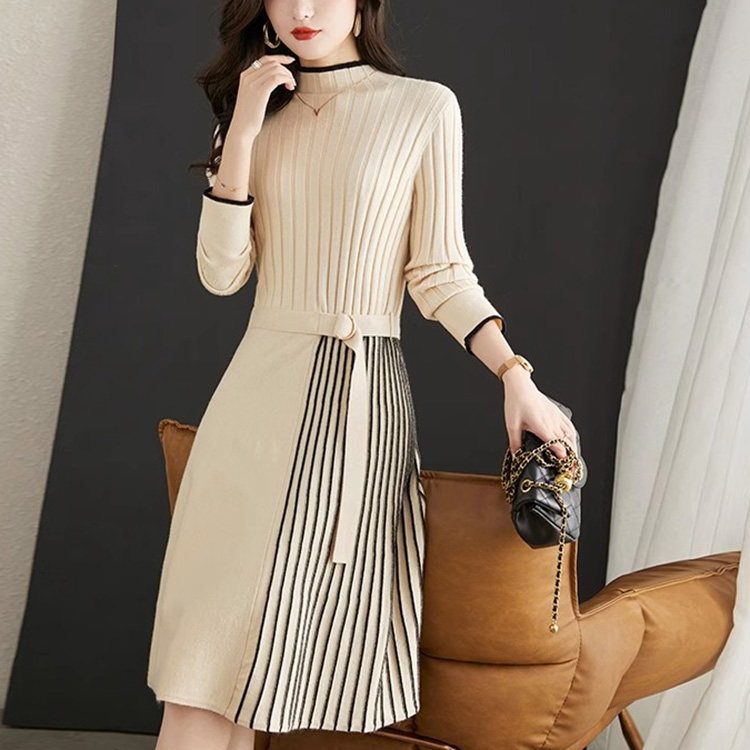 寬鬆優雅百褶A型針織連身裙(3色)