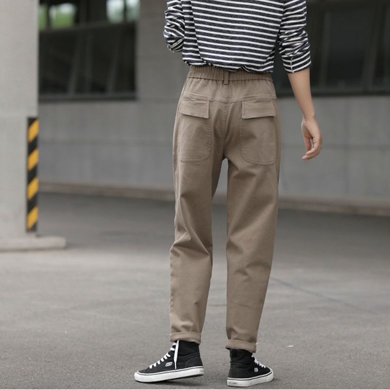 文藝休閒鬆腰工裝小腳褲(2色)