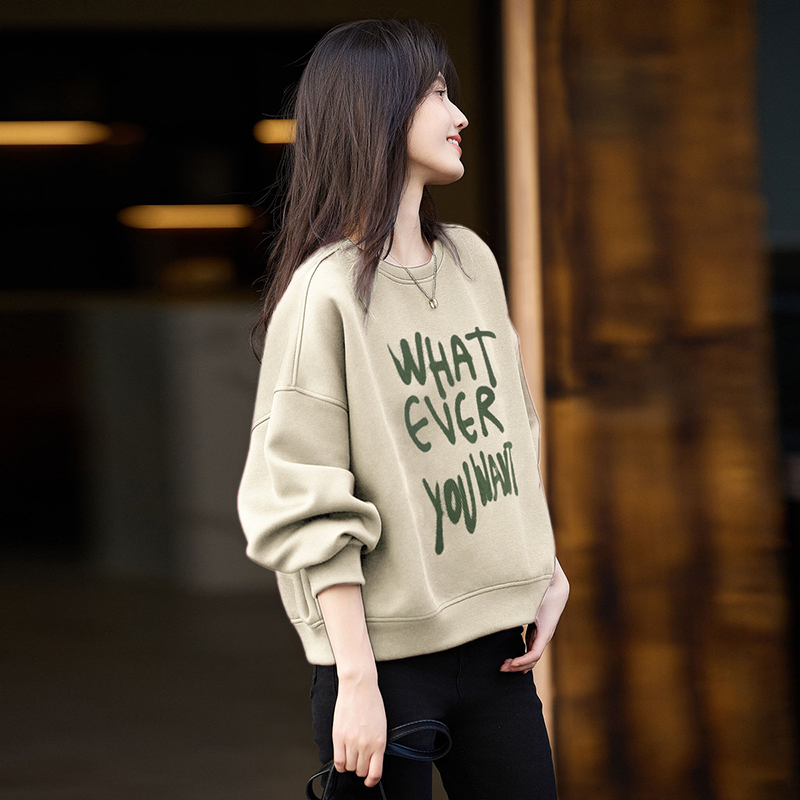 復古字母印花落肩袖寬鬆休閒衛衣