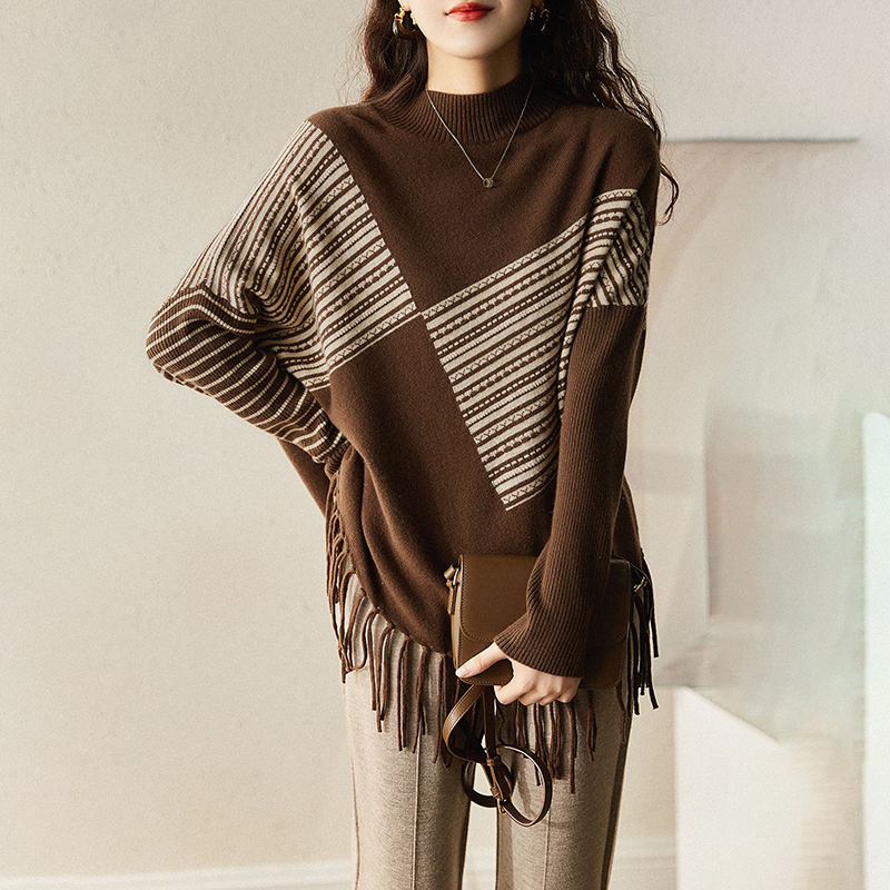 蝙蝠袖不規則流蘇下擺針織衫(2色)