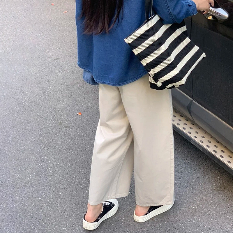 日系寬腿顯瘦直筒九分休閒褲