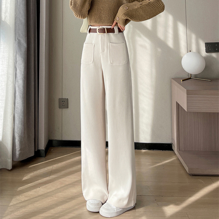 休閒寬鬆窄版加絨直筒寬褲(3色)