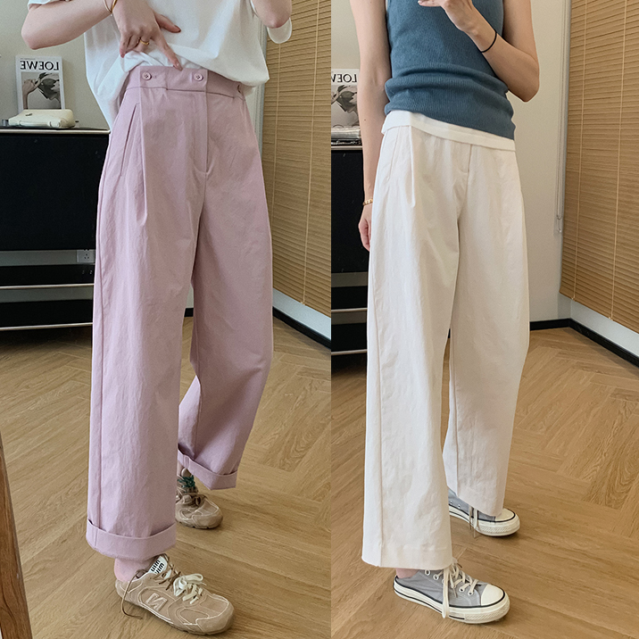 微皺水洗棉九分直筒休​​閒褲(3色)