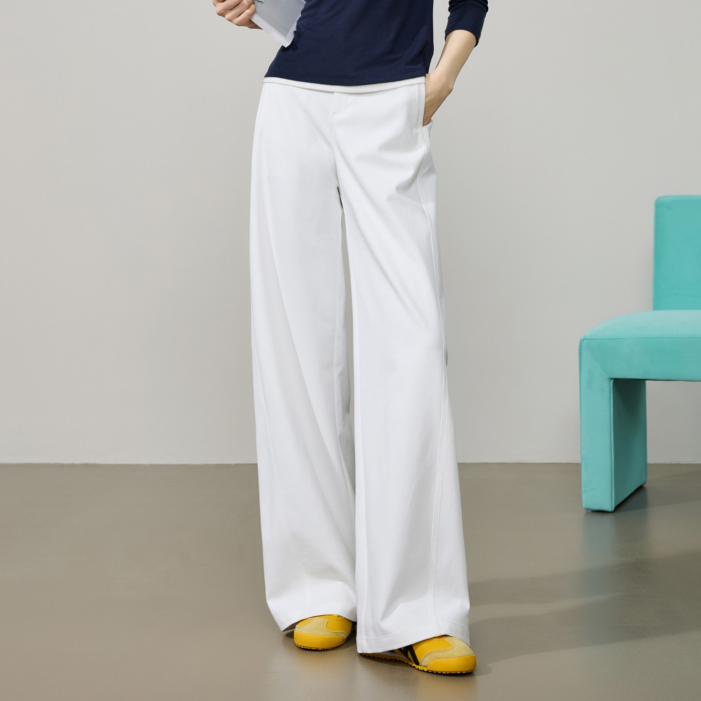 耐皺高腰側分割寬鬆直寬闊腿休閒褲(3色)