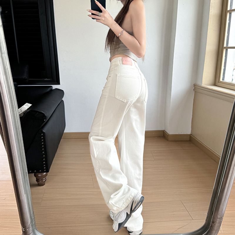 寬鬆垂感高腰闊腿牛仔褲