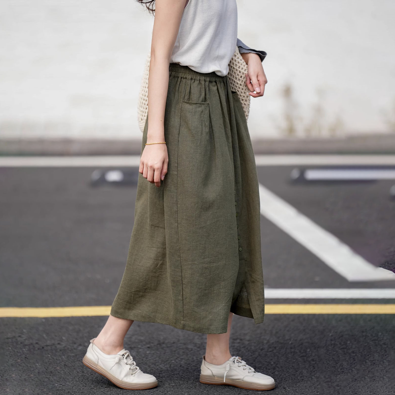 復古簡約百搭棉麻半身裙