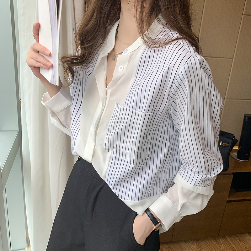 立領條紋職業ol正裝抗皺襯衫