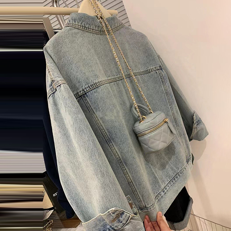 韓系ins潮別緻淺藍色牛仔外套