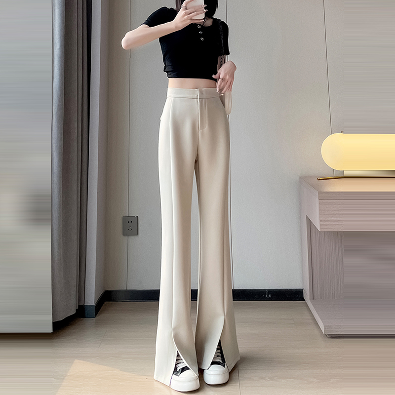 新款高腰窄版開叉喇叭拖地西裝褲(2色)