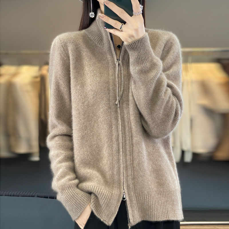 寬鬆拉鍊肌理感針織開襟衫(7色)