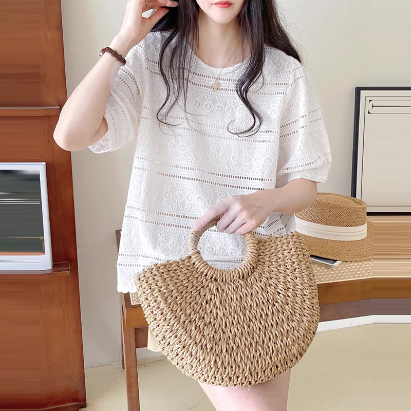 韓系小眾設計花朵鏤空短袖蕾絲小衫