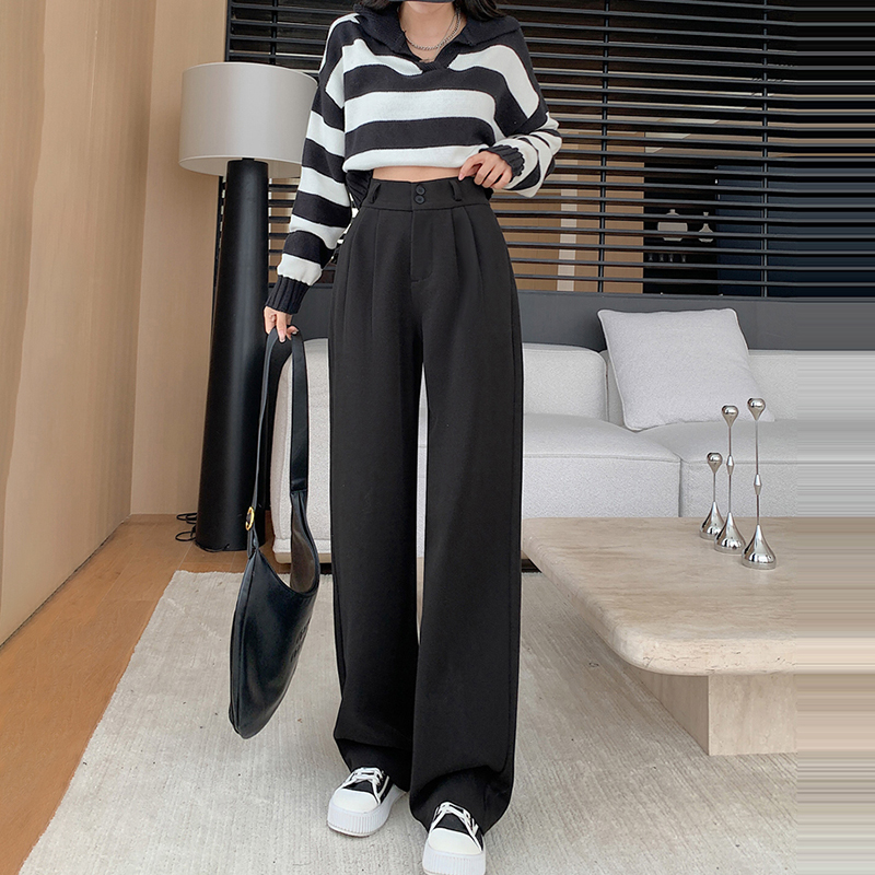 寬鬆休閒高腰直筒闊腿褲