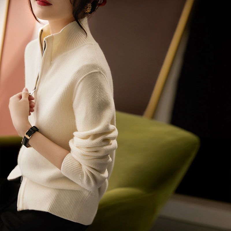 休閒立領拉鍊針織開襟衫外套(3色)