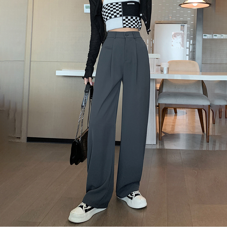 寬鬆窄版高腰垂感寬褲拖地西裝褲(5色)