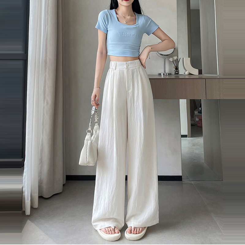 新款亞麻高腰直筒闊腿褲(4色)