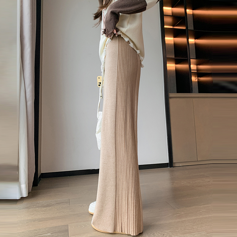 側邊壓褶高腰垂墜感休閒針織闊腿褲(4色)