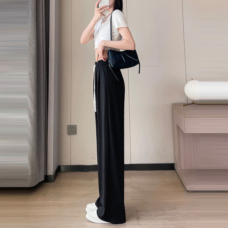 舒適竹節紋肌理感高腰窄版直筒休閒褲(3色)