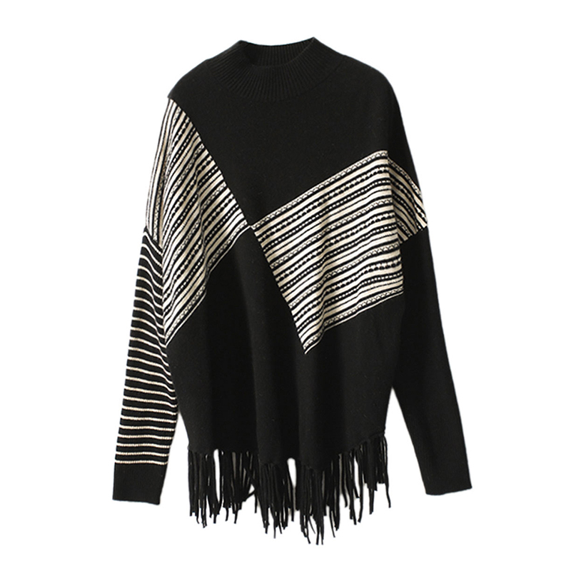 蝙蝠袖不規則流蘇下擺針織衫(2色)