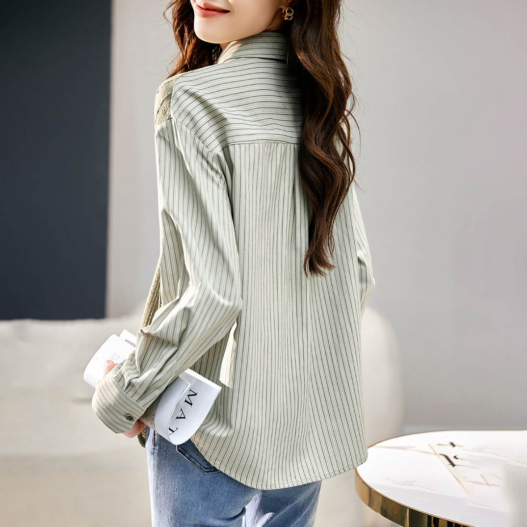 全新時尚針織條紋拼接襯衫