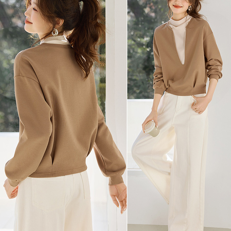 休閒假兩件拼接半高領衛衣