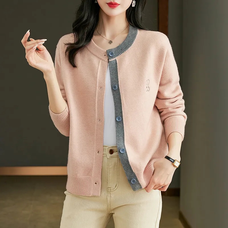 百搭圓領拼色針織開襟衫(4色)