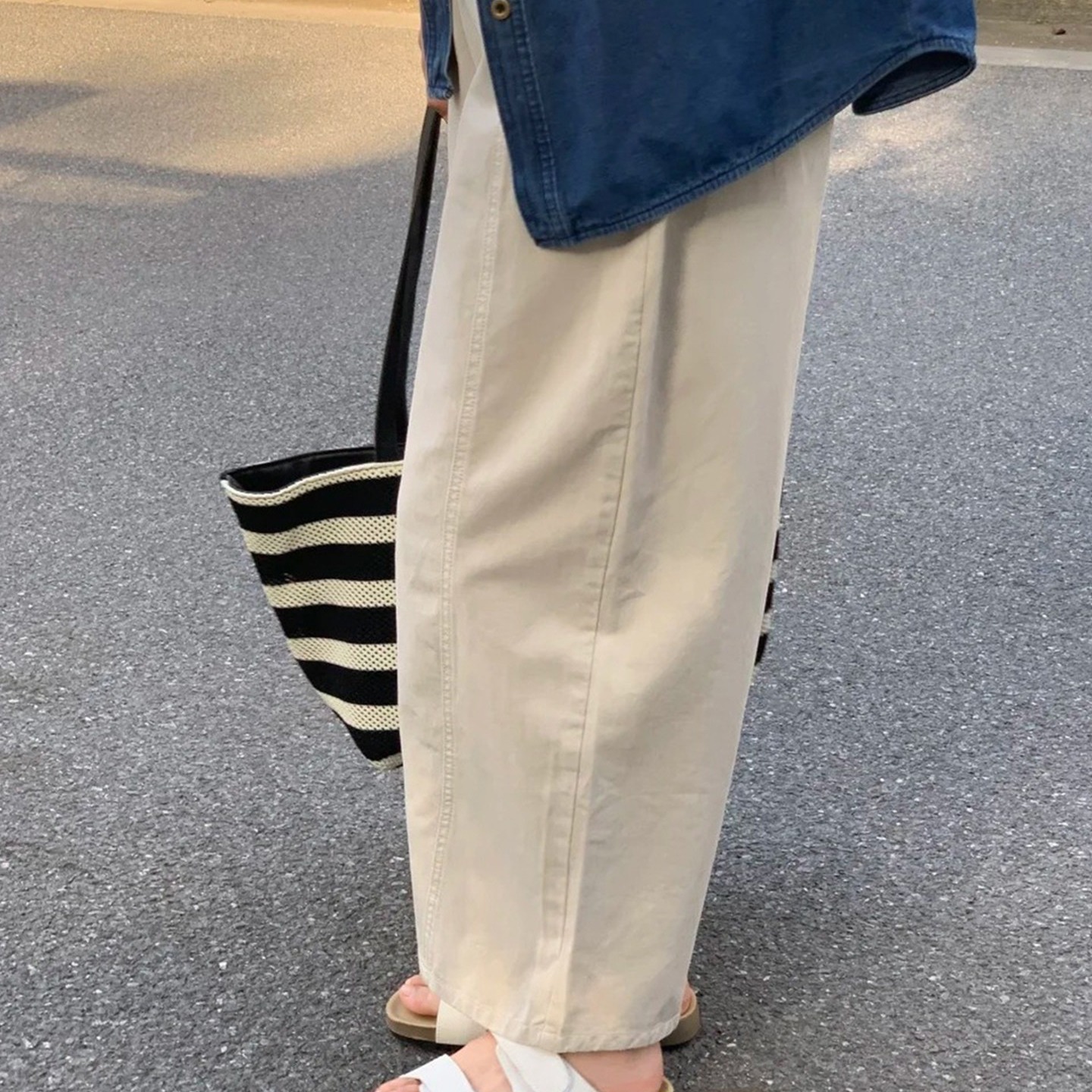 日系寬腿顯瘦直筒九分休閒褲