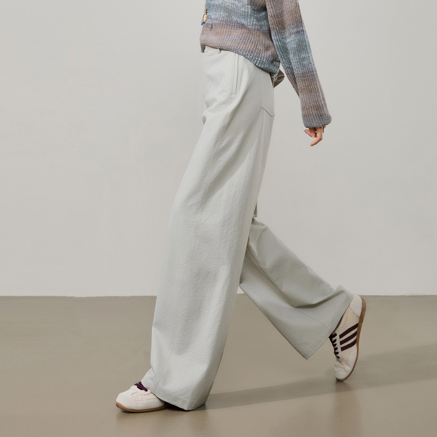 耐皺高腰側分割寬鬆直寬闊腿休閒褲(3色)