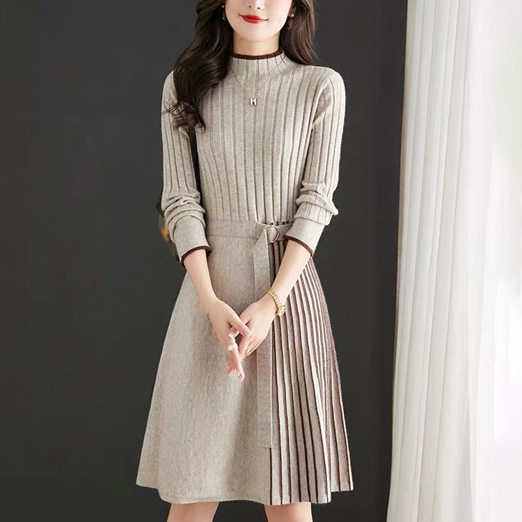 寬鬆優雅百褶A型針織連身裙(3色)