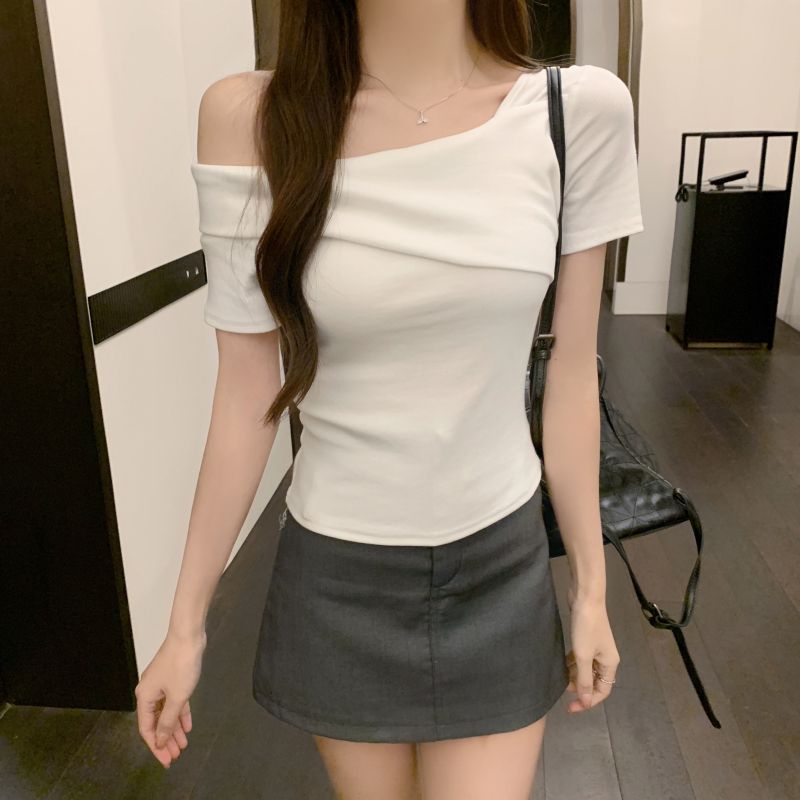 一字領美背修身短袖T恤(3色)
