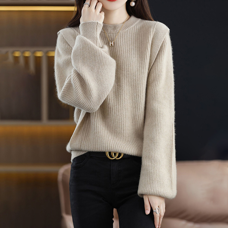 時尚宽松圆领假两件毛衣(4色)