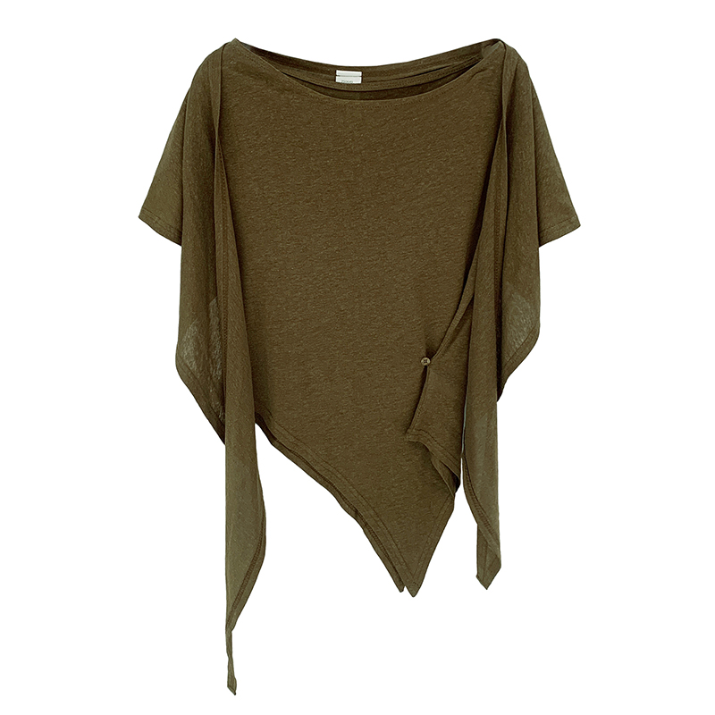 收腰顯瘦斜肩慵懶披肩短袖上衣兩件套裝(2色)