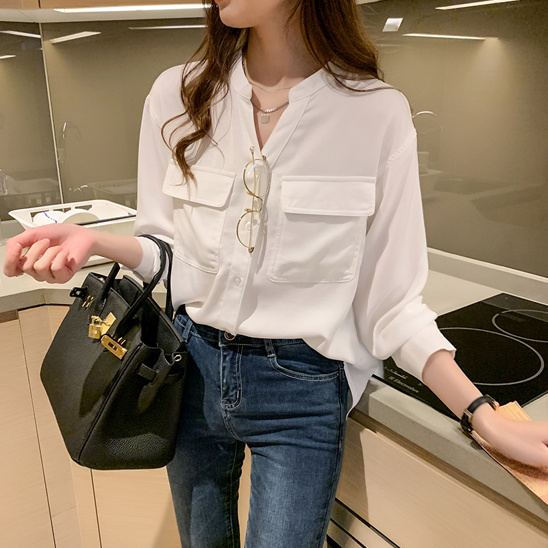 韓系V領寬鬆設計感襯衫